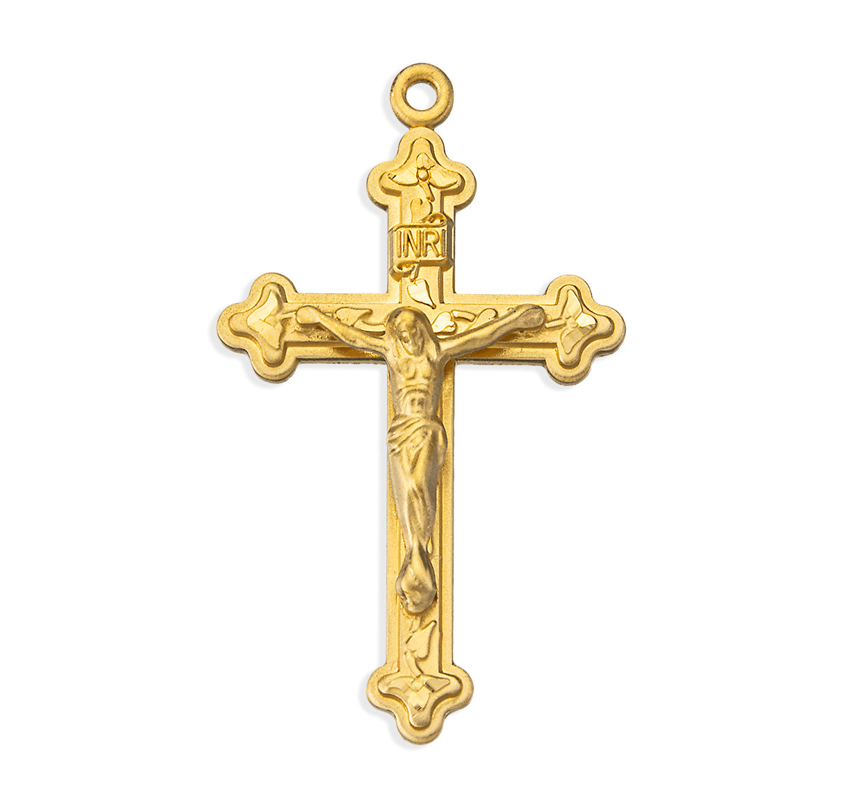 Vine and Leaf Pattern Gold Over Sterling Silver Crucifix