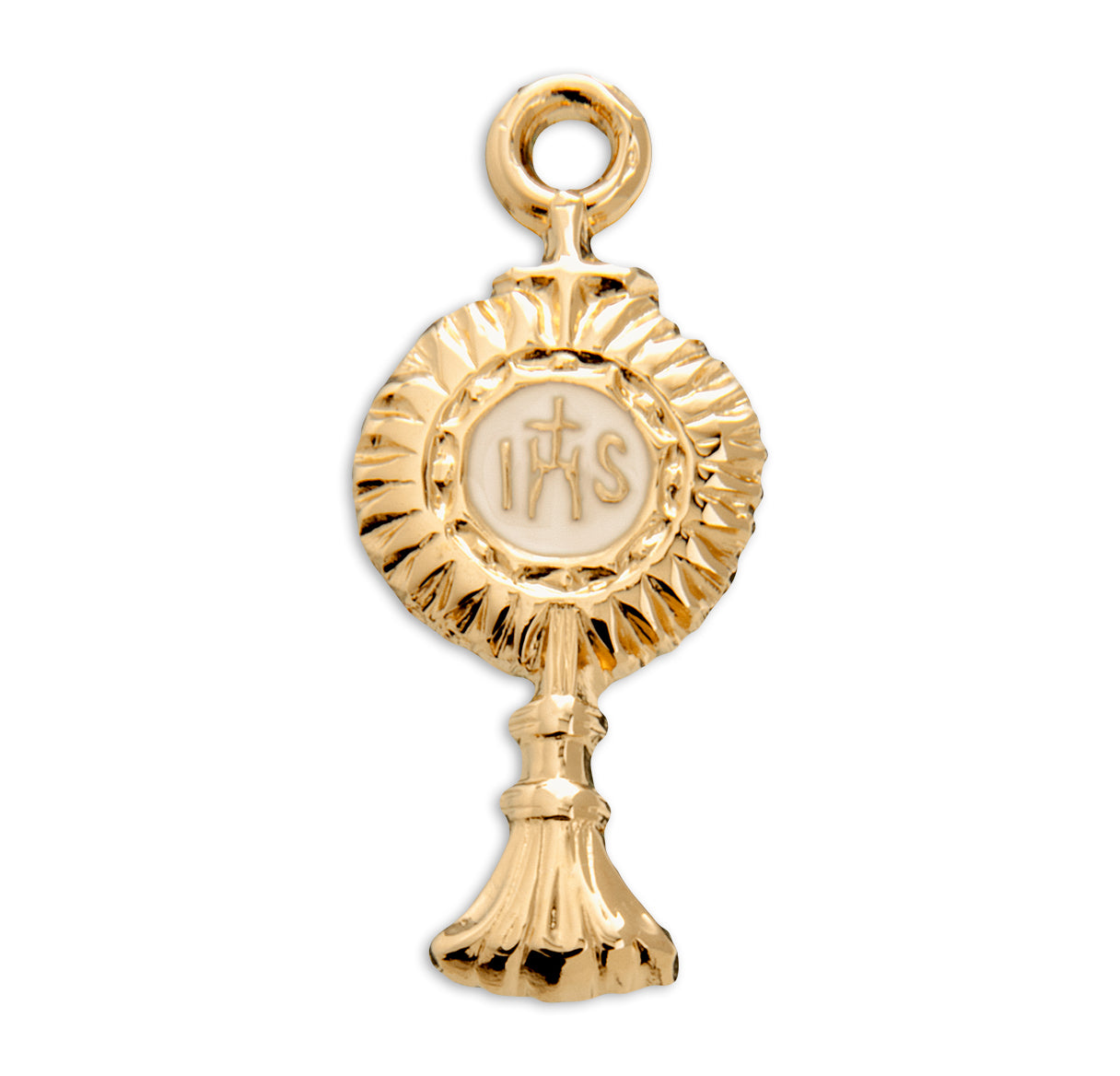 Gold Over Sterling Silver Monstrance Pendant with White Epoxy