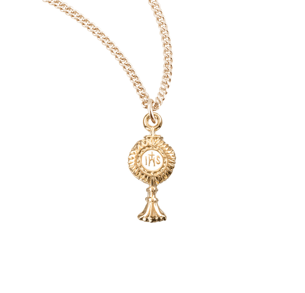 Gold Over Sterling Silver Monstrance Pendant with White Epoxy