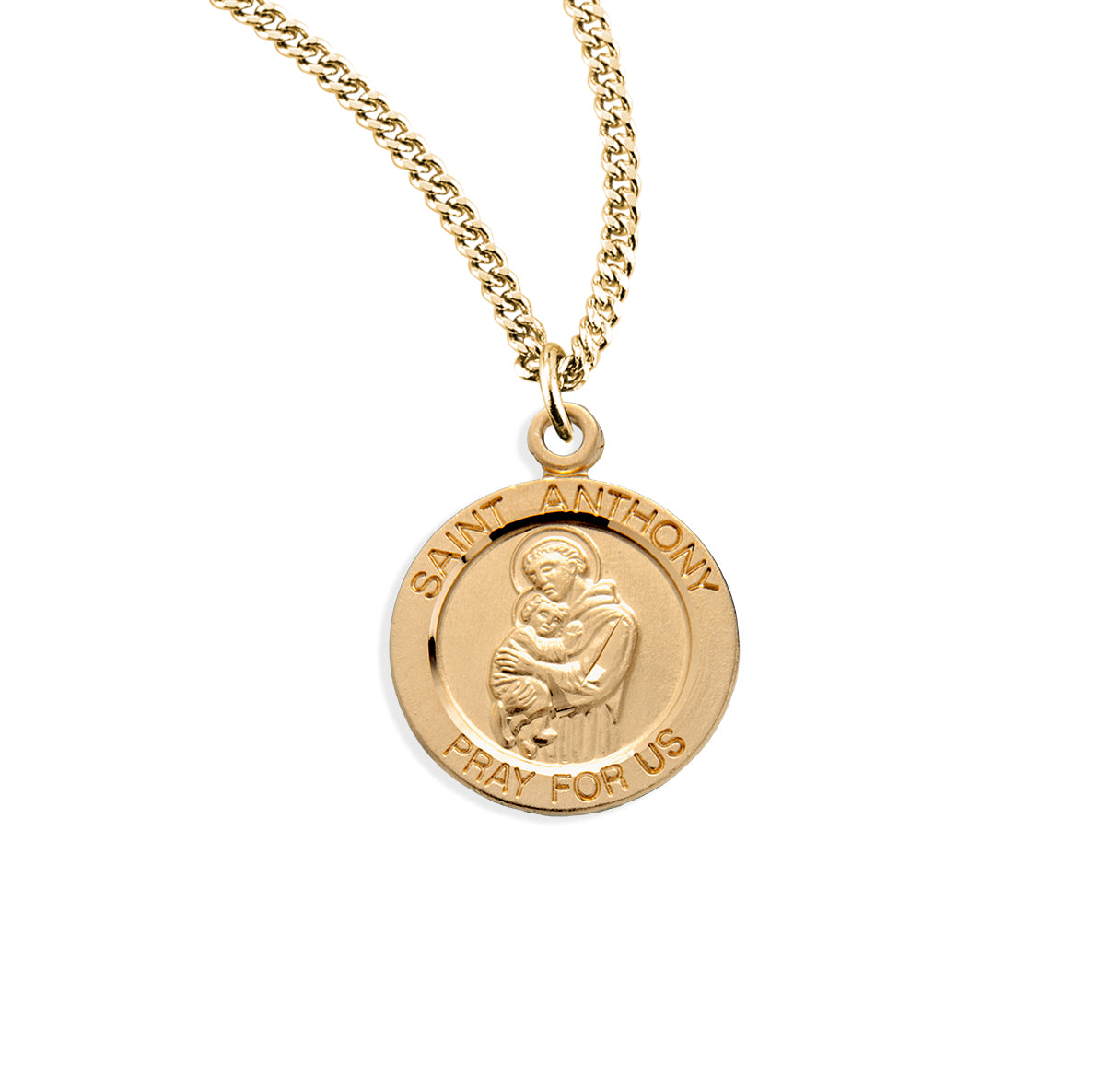 Patron Saint Anthony Round Gold Over Sterling Silver Medal