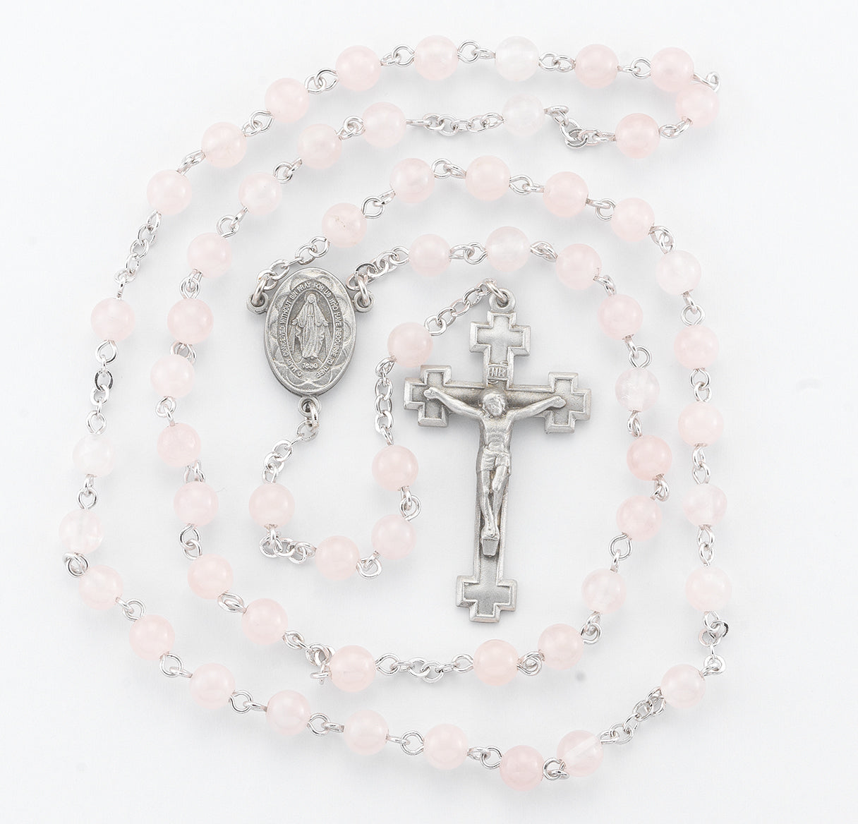 6mm Rose Quartz Gemstone Bead Rosary made with Genuine Pewter Crucifix and Center