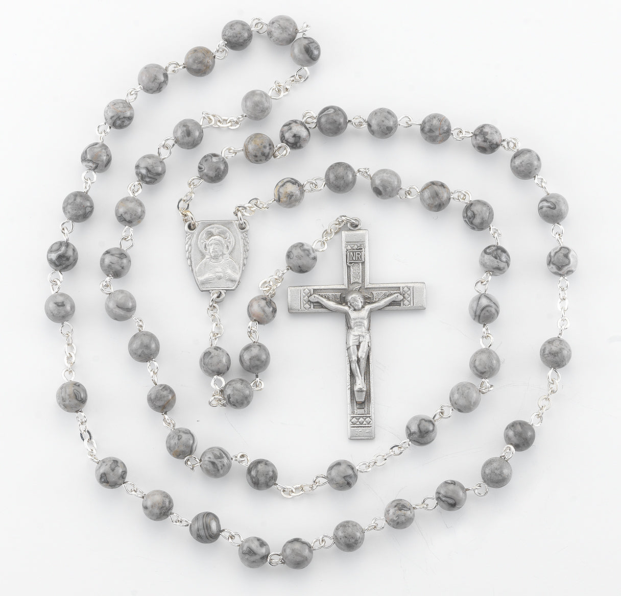 6mm Genuine Lime Gemstone Bead with New England Pewter Crucifix and Center