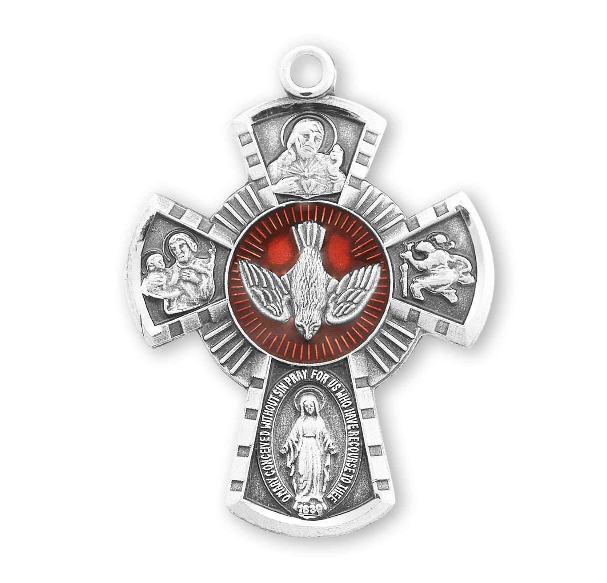 Sterling Silver Red Enameled 4-Way Medal