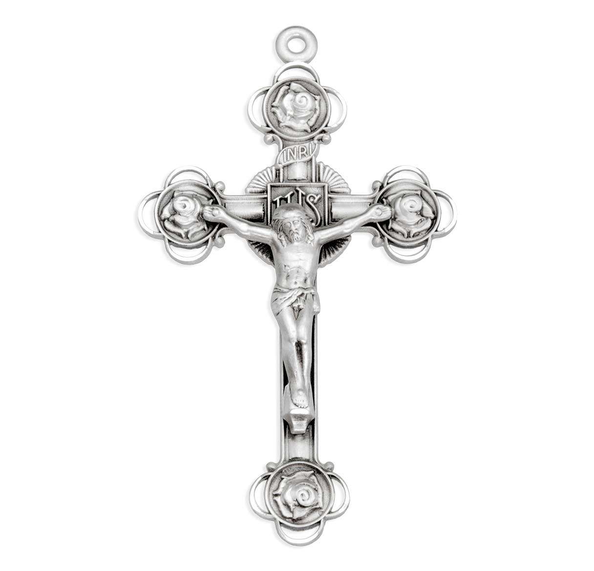 Rosebud Design Sterling Silver Crucifix