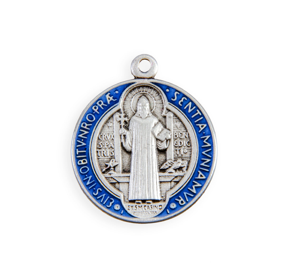 Saint Benedict Round Blue and Red Enameled Jubilee Sterling Silver Medal