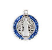 Saint Benedict Round Blue and Red Enameled Jubilee Sterling Silver Medal