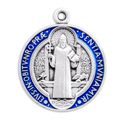 Saint Benedict Round Blue and Red Enameled Jubilee Sterling Silver Medal