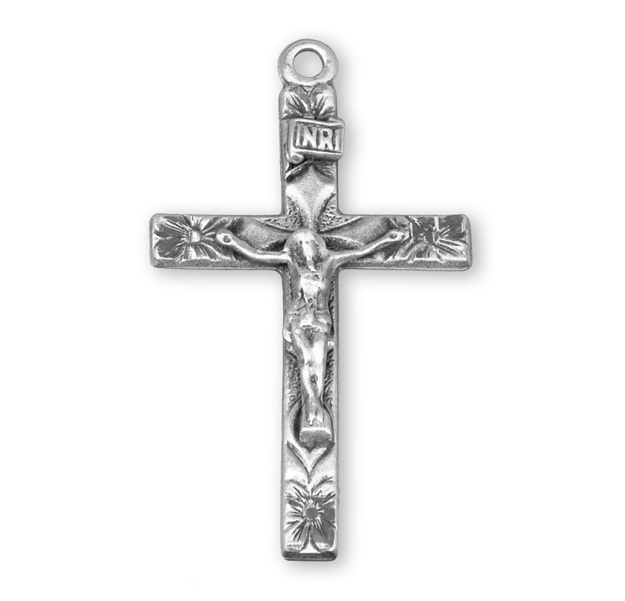 Sterling Silver Floral Engraved Crucifix