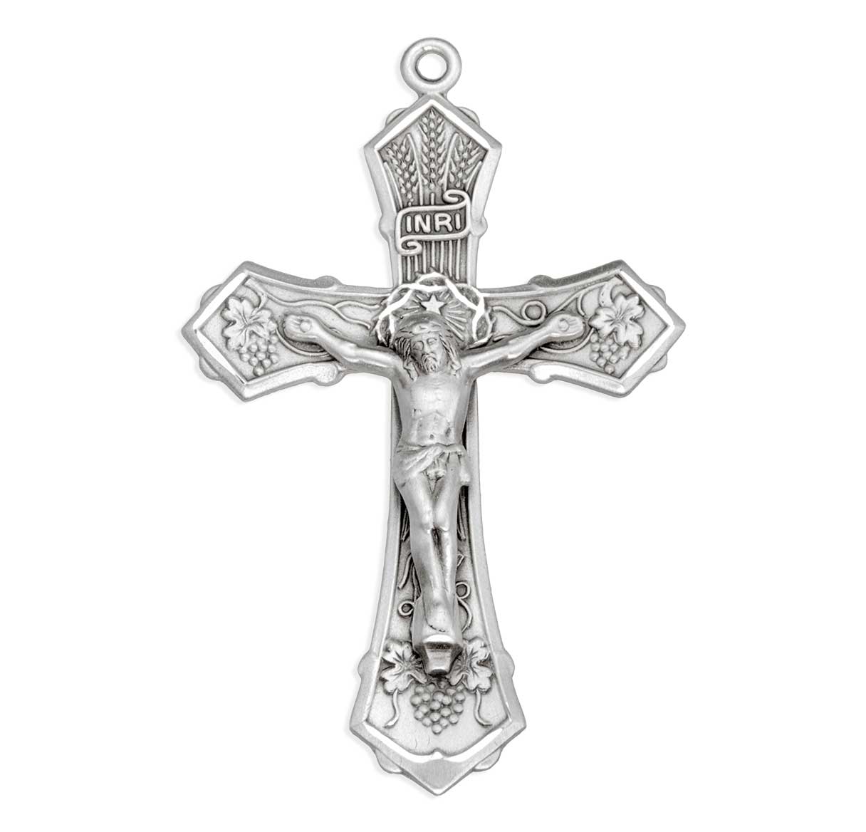 Grape and Wheat Design Sterling Silver Crucifix