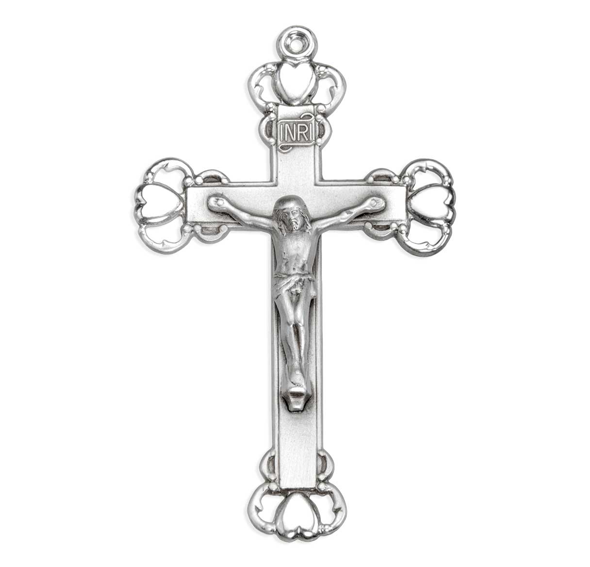 Heart Tipped Sterling Silver Crucifix
