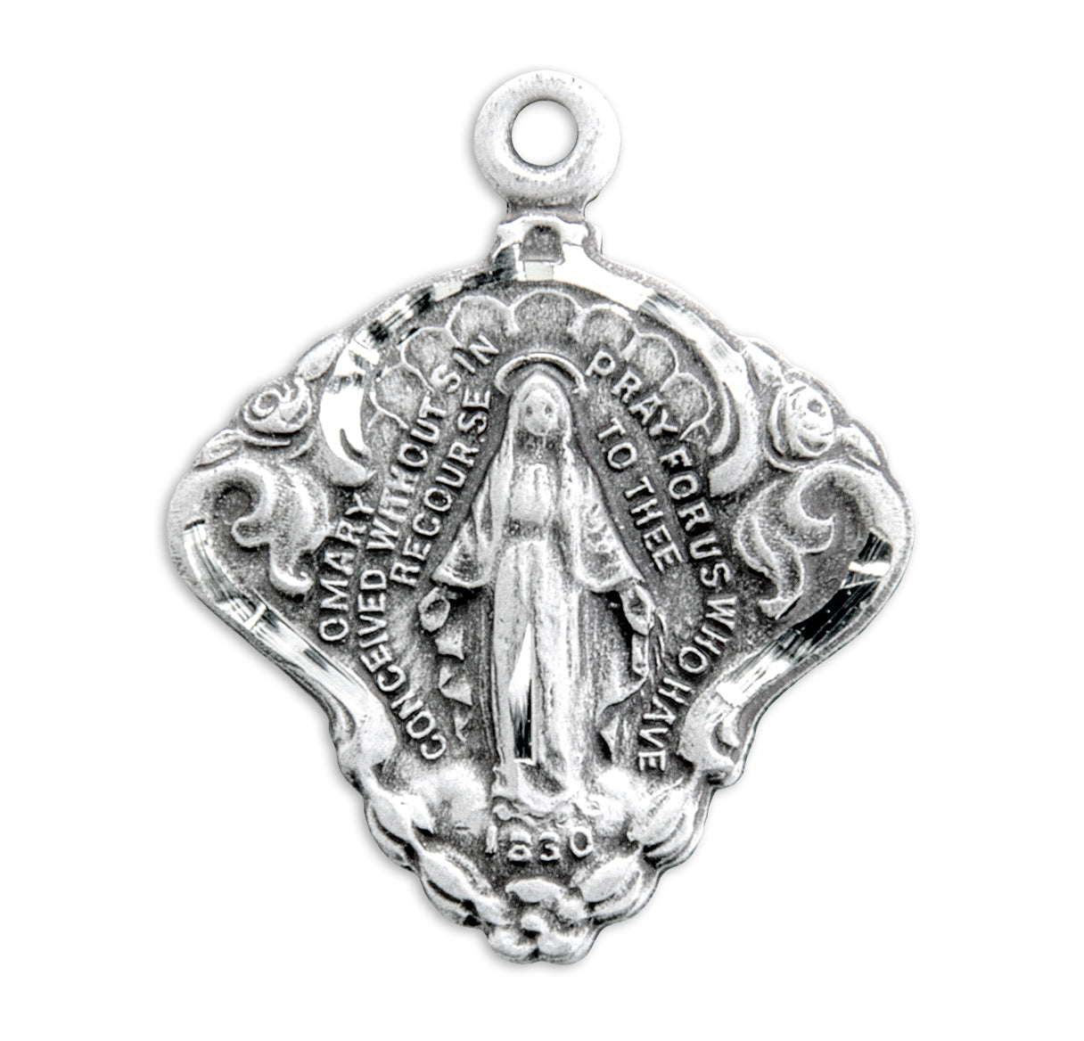 Sterling Silver Miraculous Medal with Baroque Scrolling Border