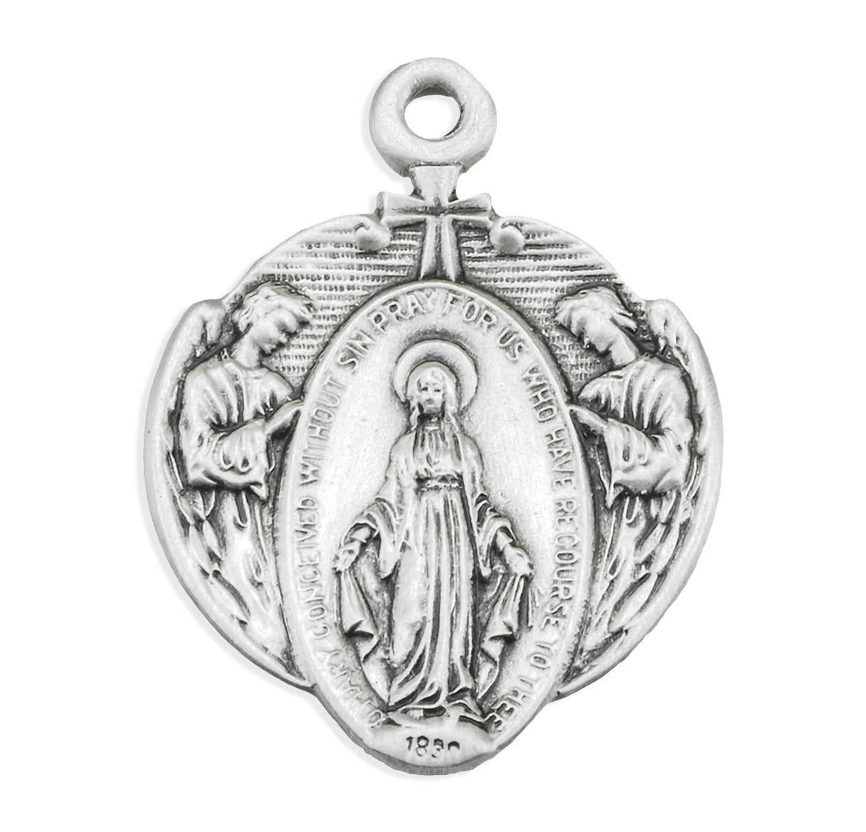 Sterling Silver Miraculous Medal with Angel Border