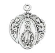 Sterling Silver Miraculous Medal with Angel Border