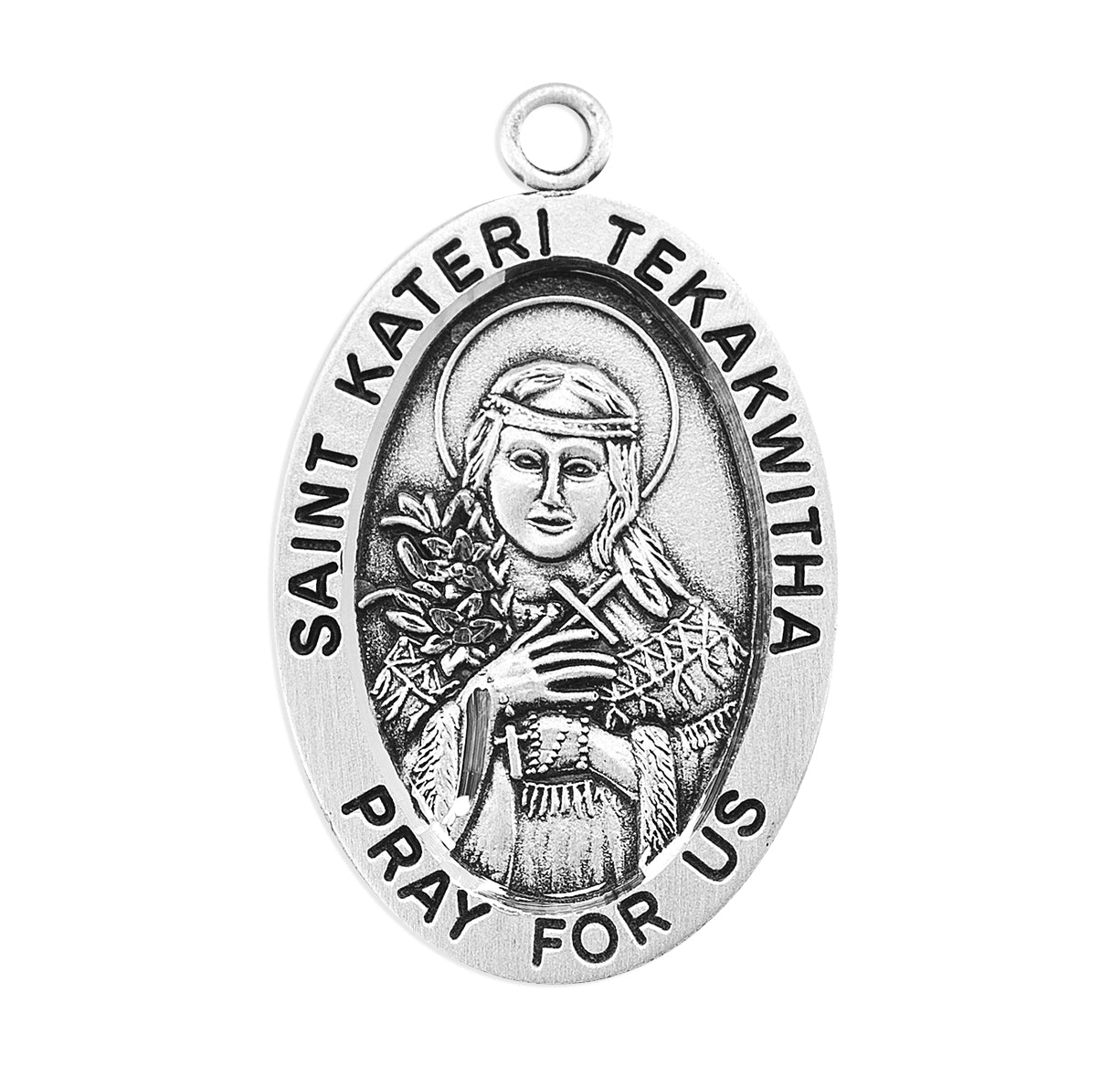 Patron Saint Kateri Tekakwitha Oval Sterling Silver Medal