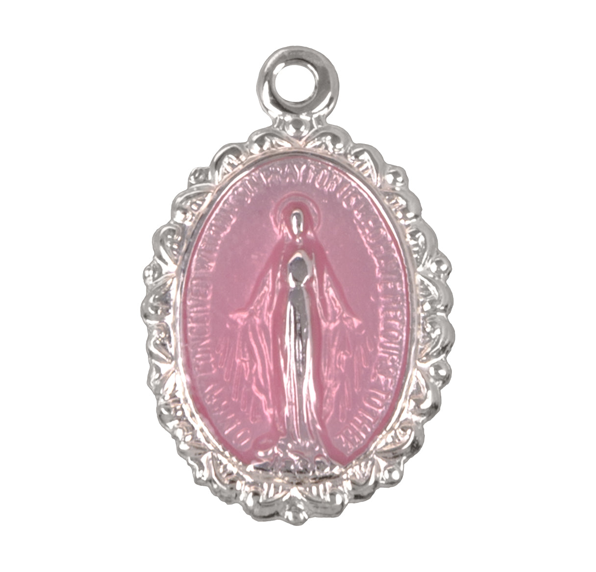 Sterling Silver Oval Pink Enameled Miraculous Medal