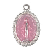 Sterling Silver Oval Pink Enameled Miraculous Medal