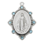 Sterling Silver Oval Miraculous Medal Set with Light Sapphire Crystals