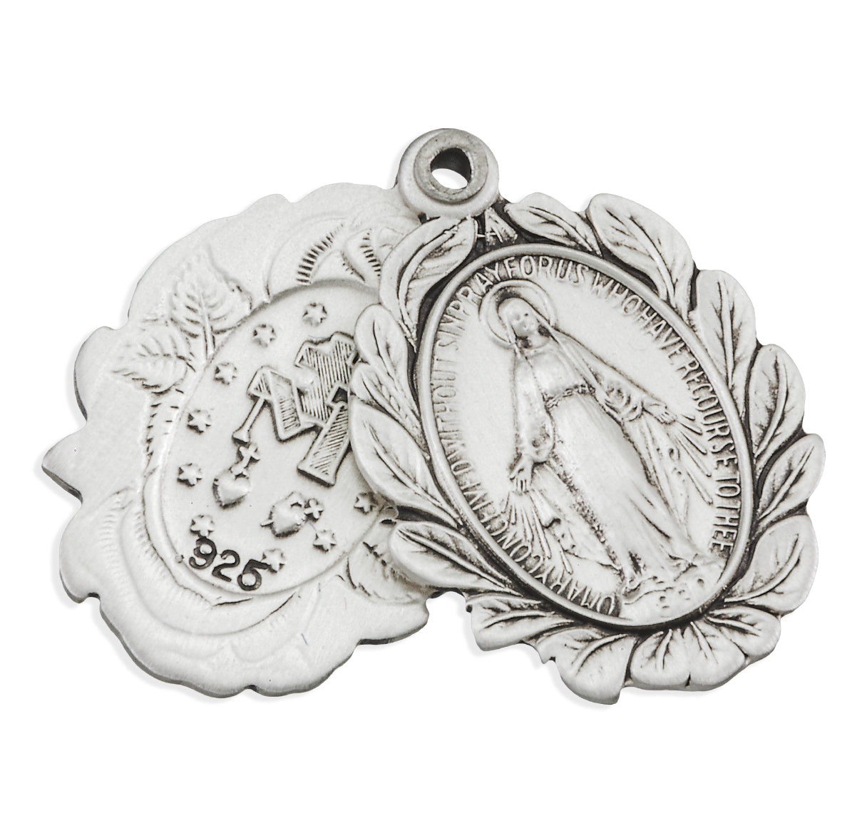 Sterling Silver Double Slide Rose Bud Miraculous Medal 20"