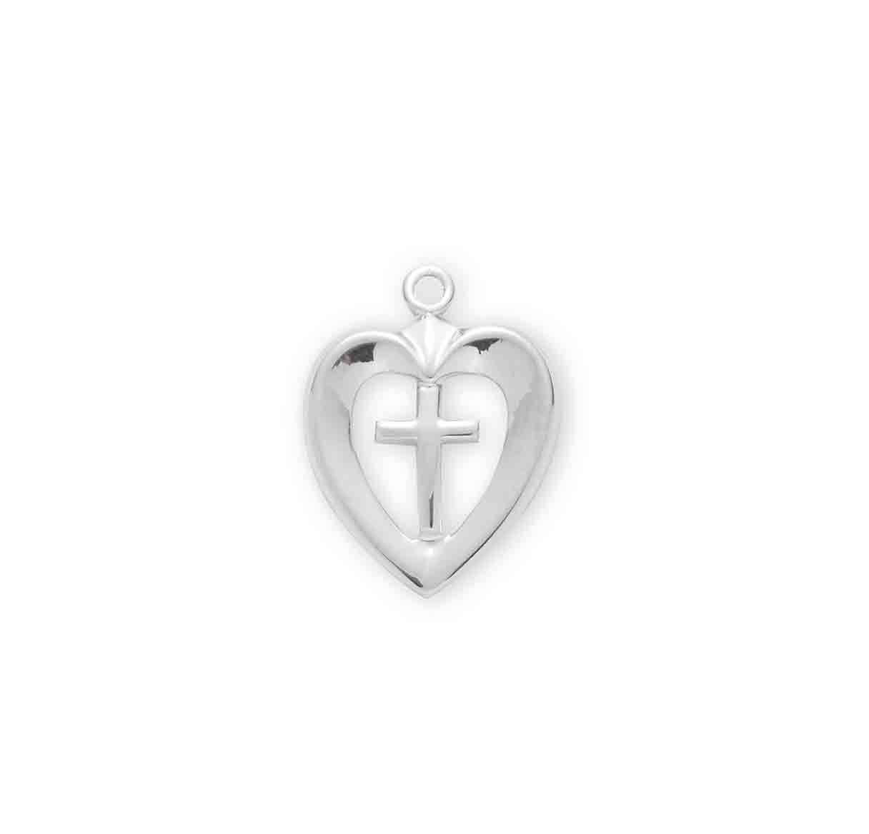 Sterling Silver Cross in an Open Heart Pendant