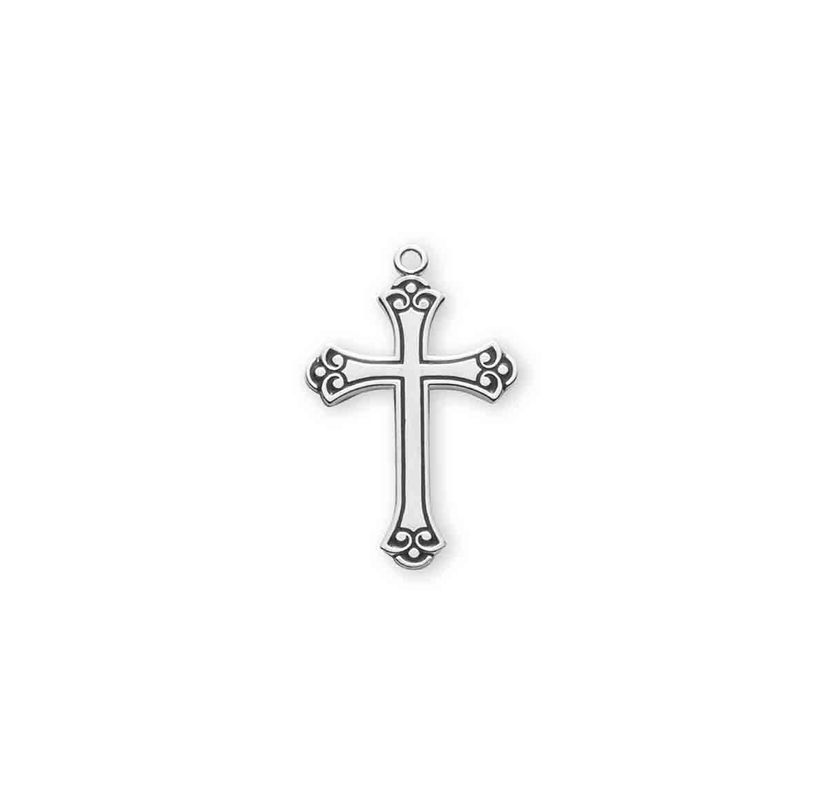 Swirl Tip Black Enameled Sterling Silver Cross
