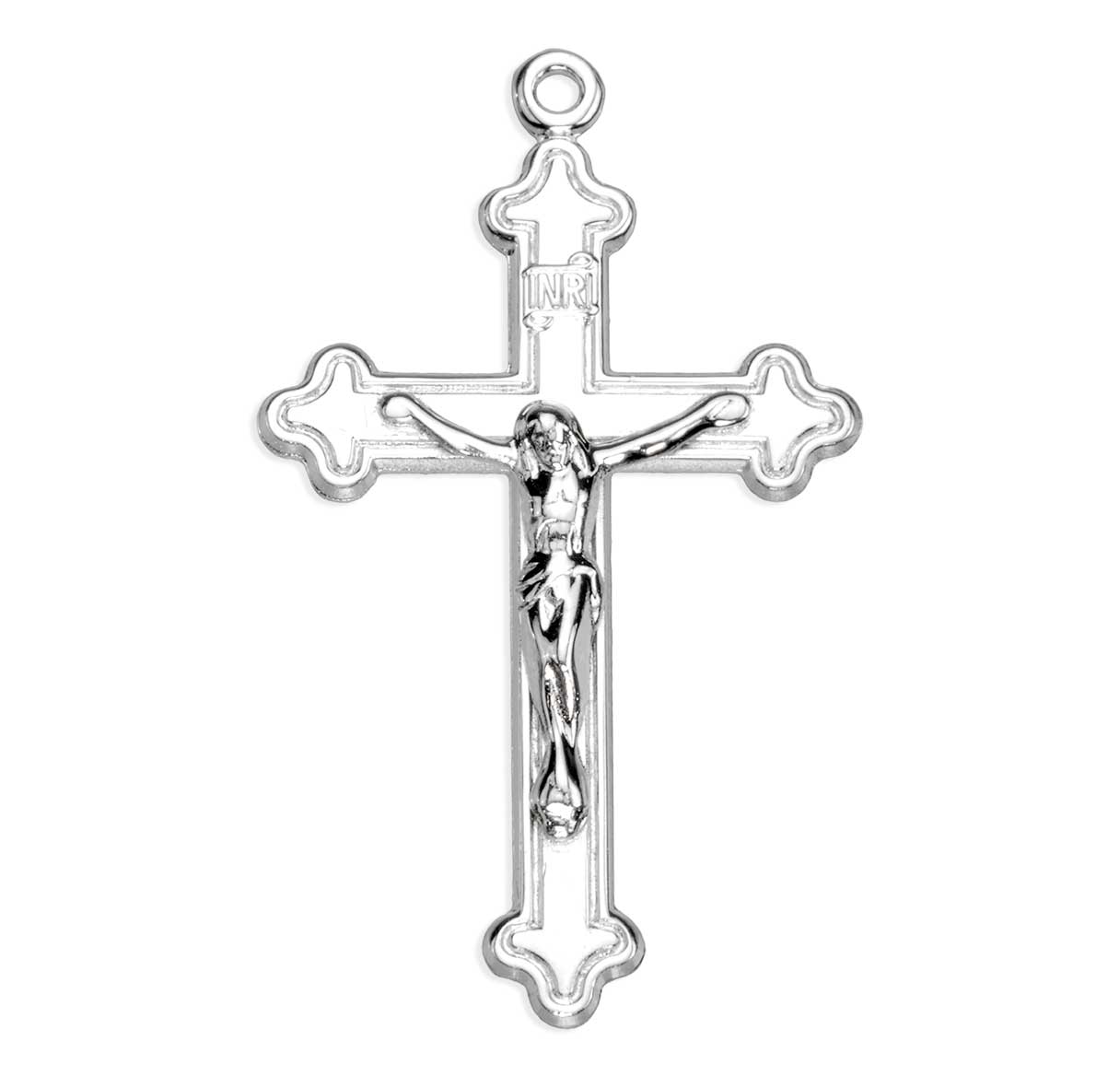High Polished Budded Sterling Silver Crucifix