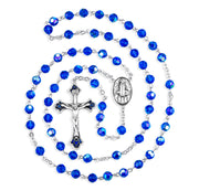 Sterling Silver Rosary Hand Made with finest Austrian Bermuda Blue Crystal 6mm Faceted Round Beads by HMH