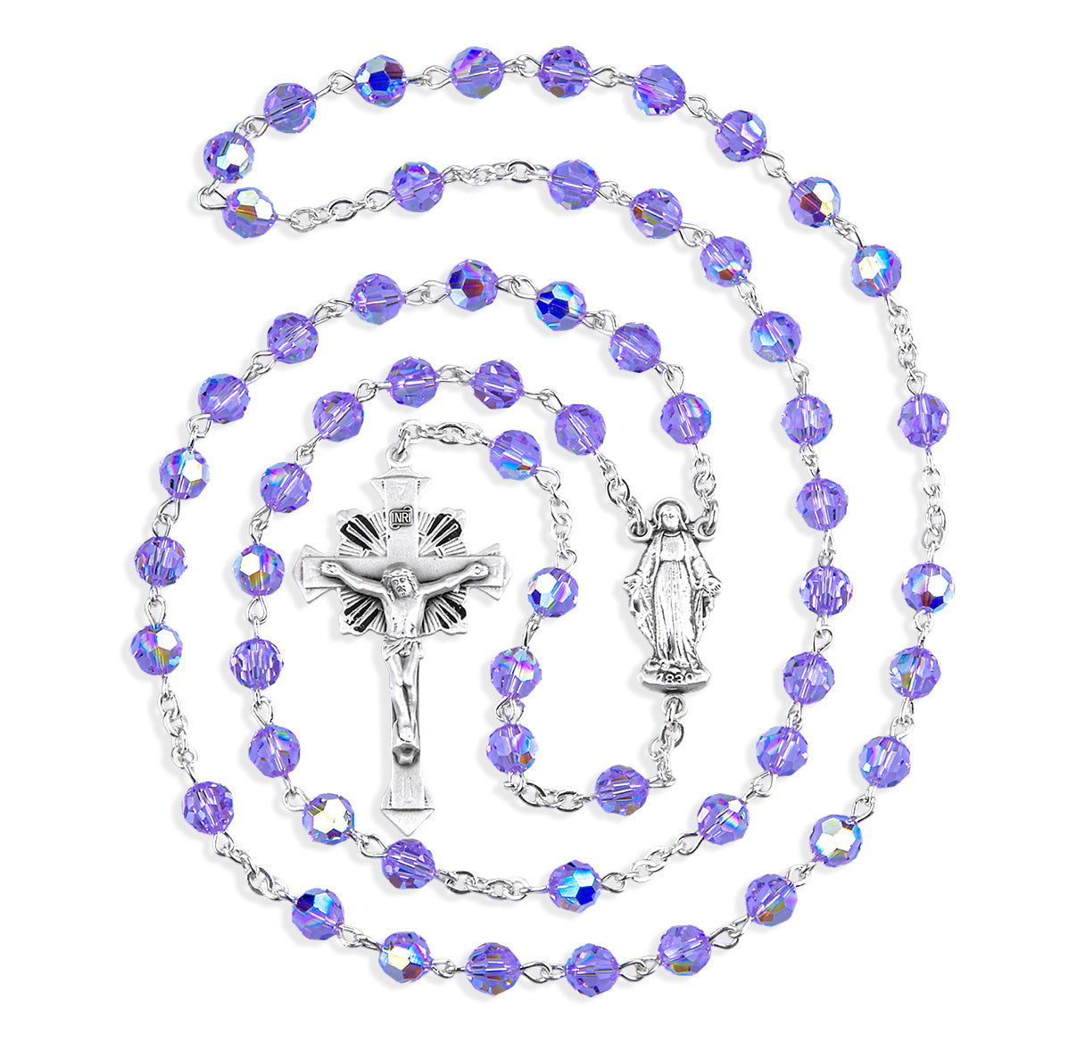 Sterling Silver Rosary Hand Made with finest Austrian Crystal 6mm Violet Faceted Round Beads by HMH