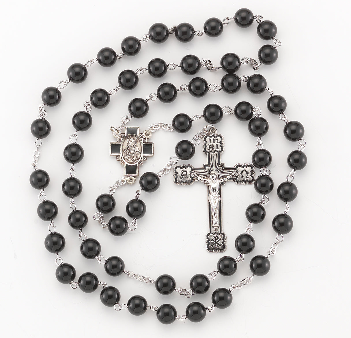 Sterling Silver Rosary Hand Made with finest Austrian Crystal 6mm Jet Faceted Round Beads by HMH