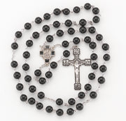 Sterling Silver Rosary Hand Made with finest Austrian Crystal 6mm Jet Faceted Round Beads by HMH