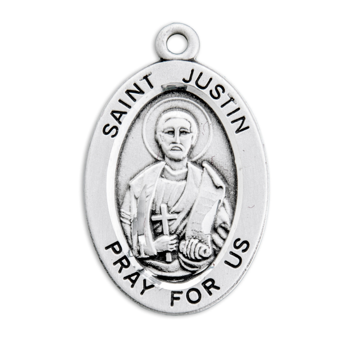 Patron Saint Justin Oval Sterling Silver Medal