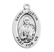 Patron Saint Justin Oval Sterling Silver Medal