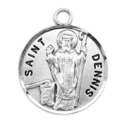 Patron Saint Dennis Round Sterling Silver Medal