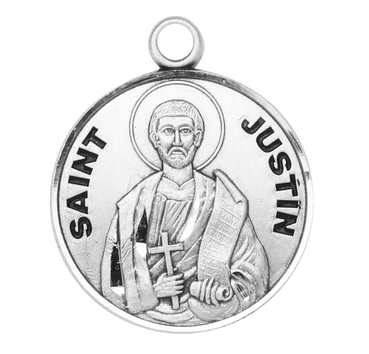 Patron Saint Justin Round Sterling Silver Medal