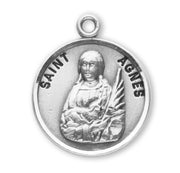 Patron Saint Agnes Round Sterling Silver Medal