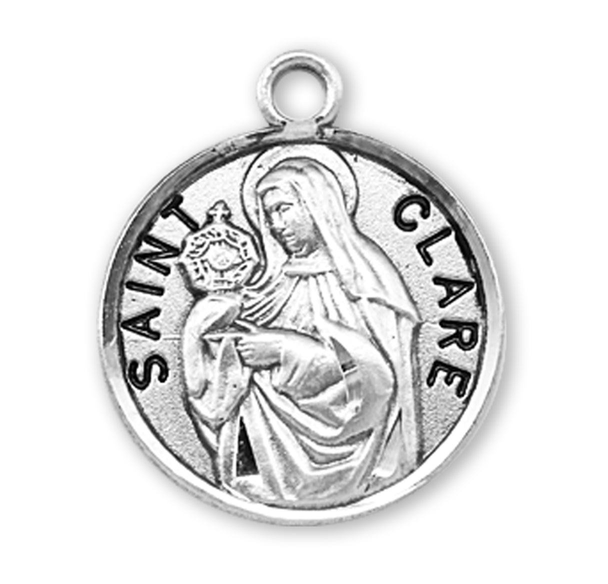 Patron Saint Clare Round Sterling Silver Medal