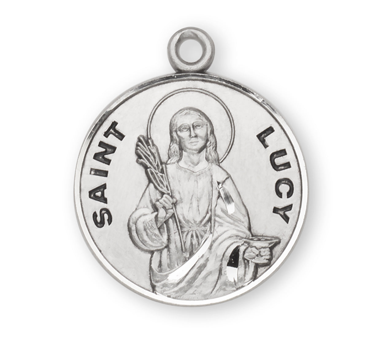 Patron Saint Lucy Round Sterling Silver Medal