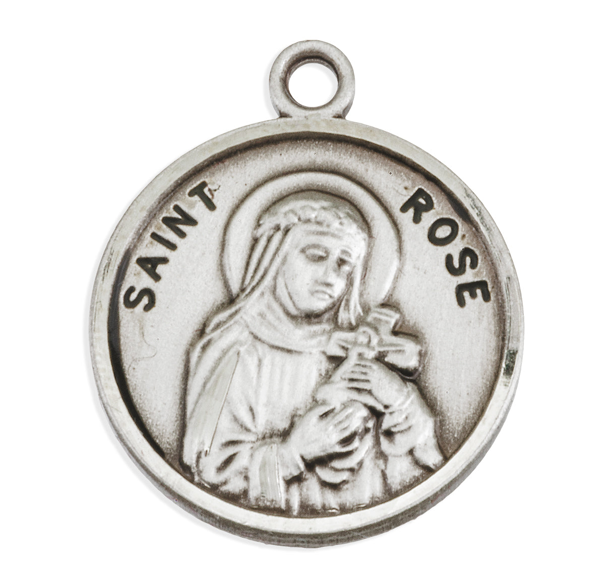 Patron Saint Rose Round Sterling Silver Medal