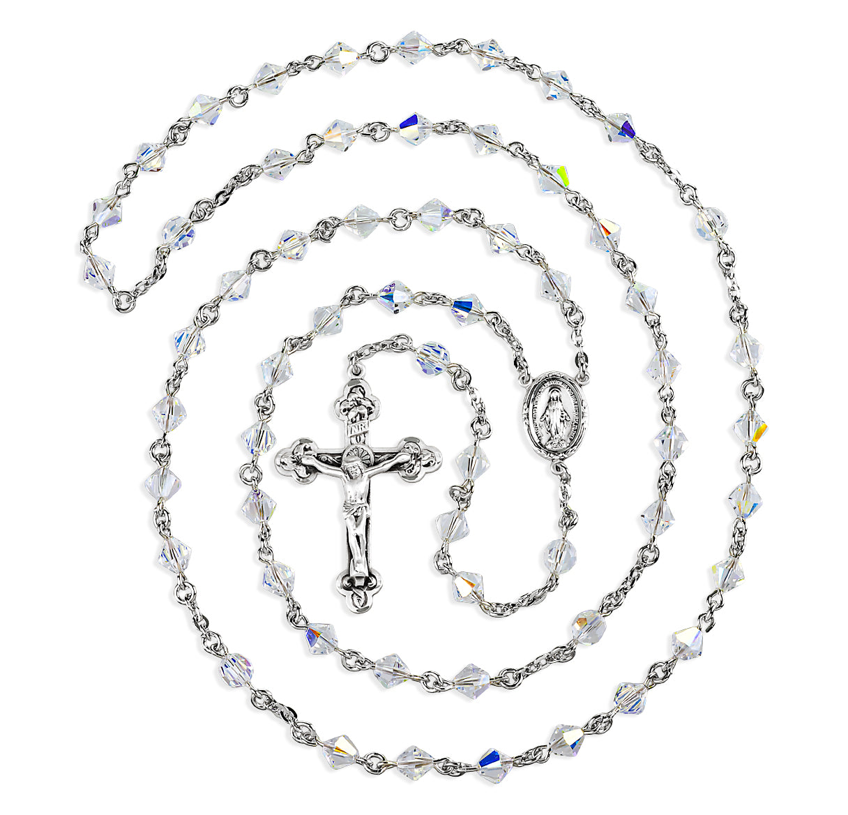 6mm Finest Aurora Crystal Bi-Cone Beads with 6mm Faceted Round Finest Aurora Crystal O.F. Beads