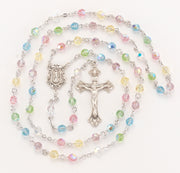 Rosary Sterling Crucifix and Centerpiece Created with finest Austrian Crystal 6mm Faceted Round Multi-Color Beads by HMH