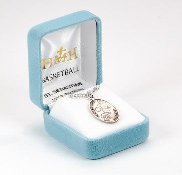 Sterling Silver Oval St. Sebastian Basketball Medal-24" Ch-Boxed