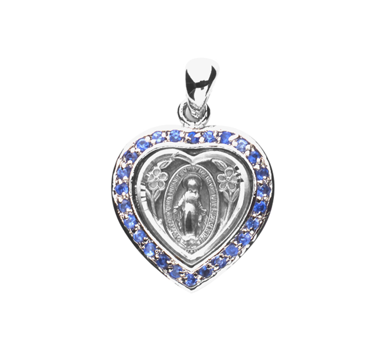 Sterling Silver Sapphire Cubic Zirconia "CZ" Miraculous Medal