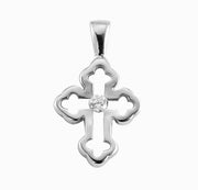 Sterling Silver Single Set Crystal Cubic Zirconia's "CZ's" Cross