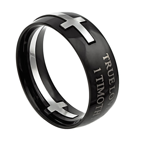 Black Square Double Cross Ring
